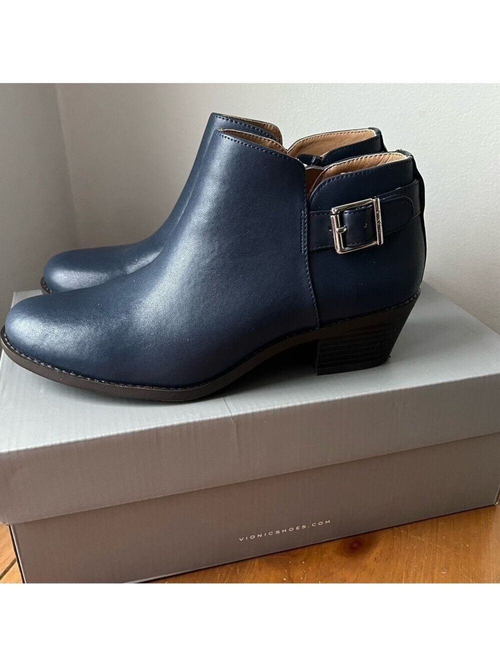 Vionic Women’s Joy Millie Leather Ankle Boots with Buckle Navy 7 - Picture 8 of 13